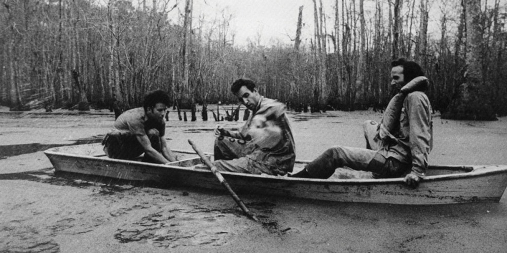Down By Law - A Film by Jim Jarmush - Location: Louisiana Swamps - Actors: John Lurie, Roberto Benigni, Tom Waits